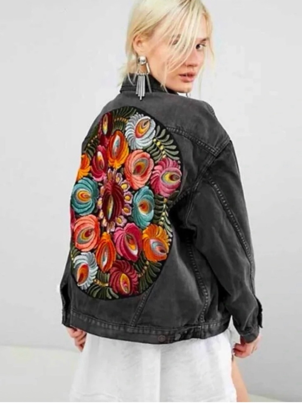 Free People Black Washed Denim Jacket